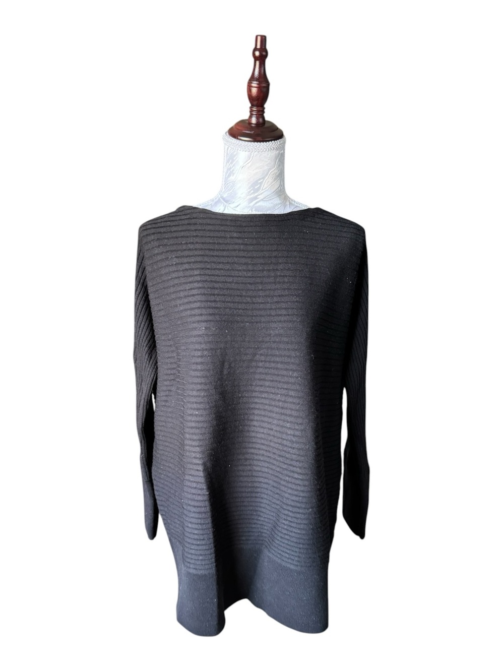 Eileen Fisher Black Ribbed Boatneck Knit Sweater